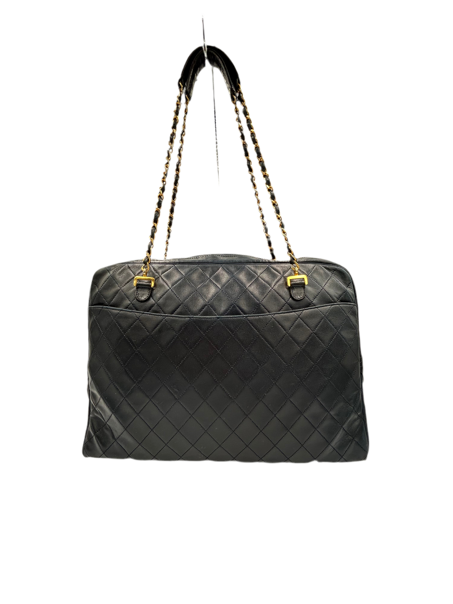 Authentic Vintage Chanel Navy Quilted Leather Chain Tote / Shoulder Bag COA included