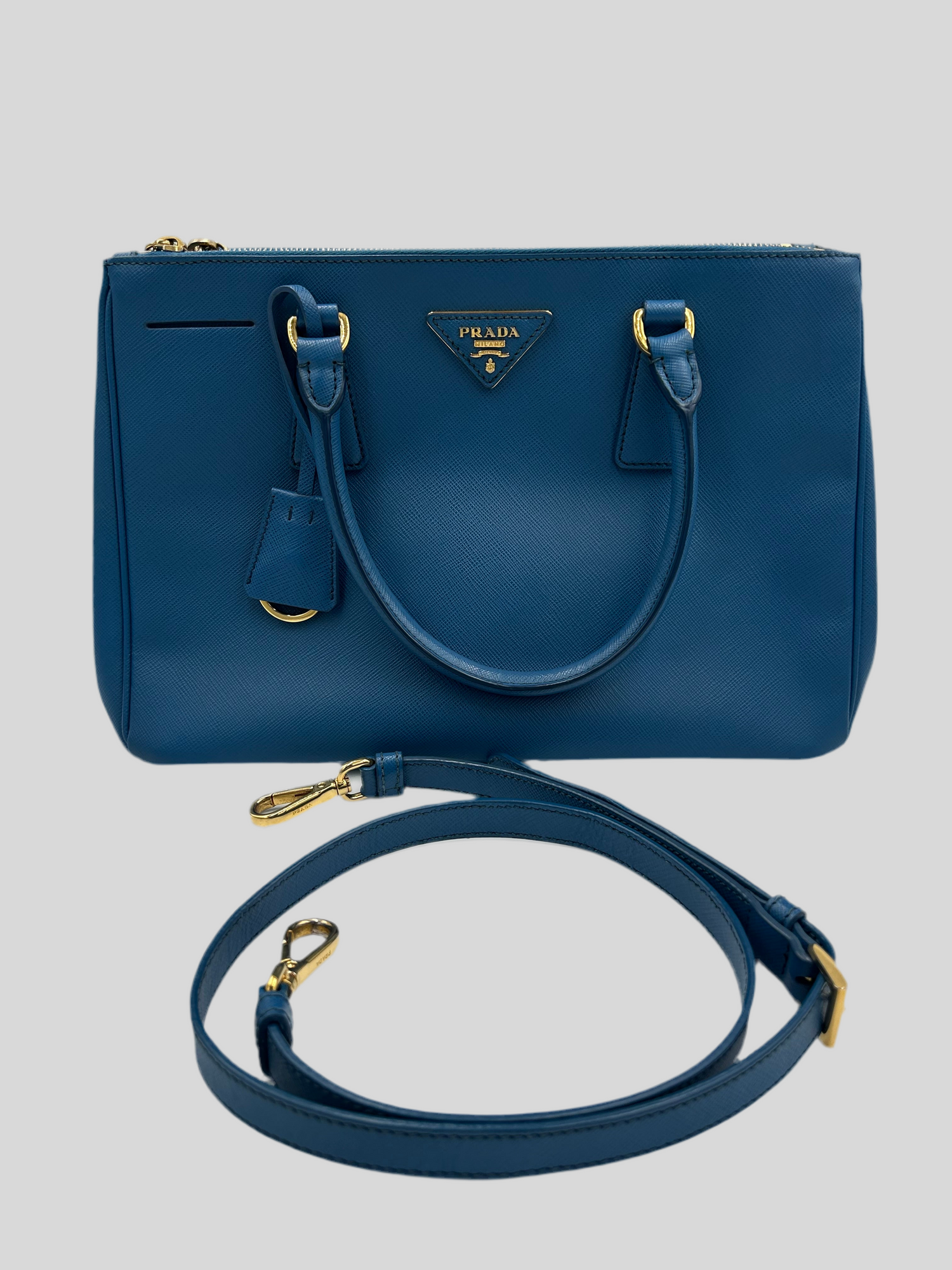 Prada Saffiano Medium Galleria Double Zip Tote with strap and COA