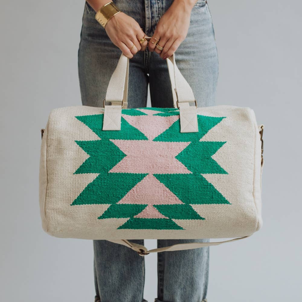 Beige, Green & Pink Aztec Duffel