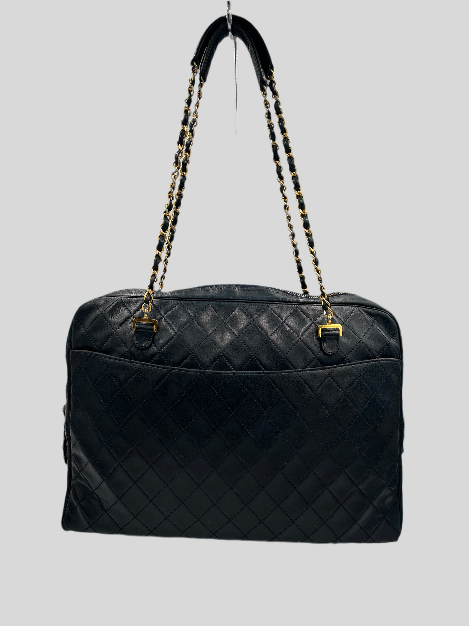 Authentic Vintage Chanel Navy Quilted Leather Chain Tote / Shoulder Bag COA included