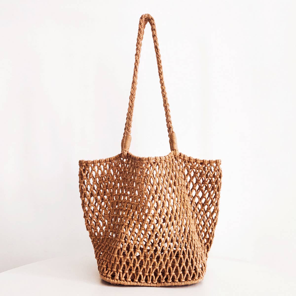 Woven Cotton Shoulder Beach Bag, Hollow