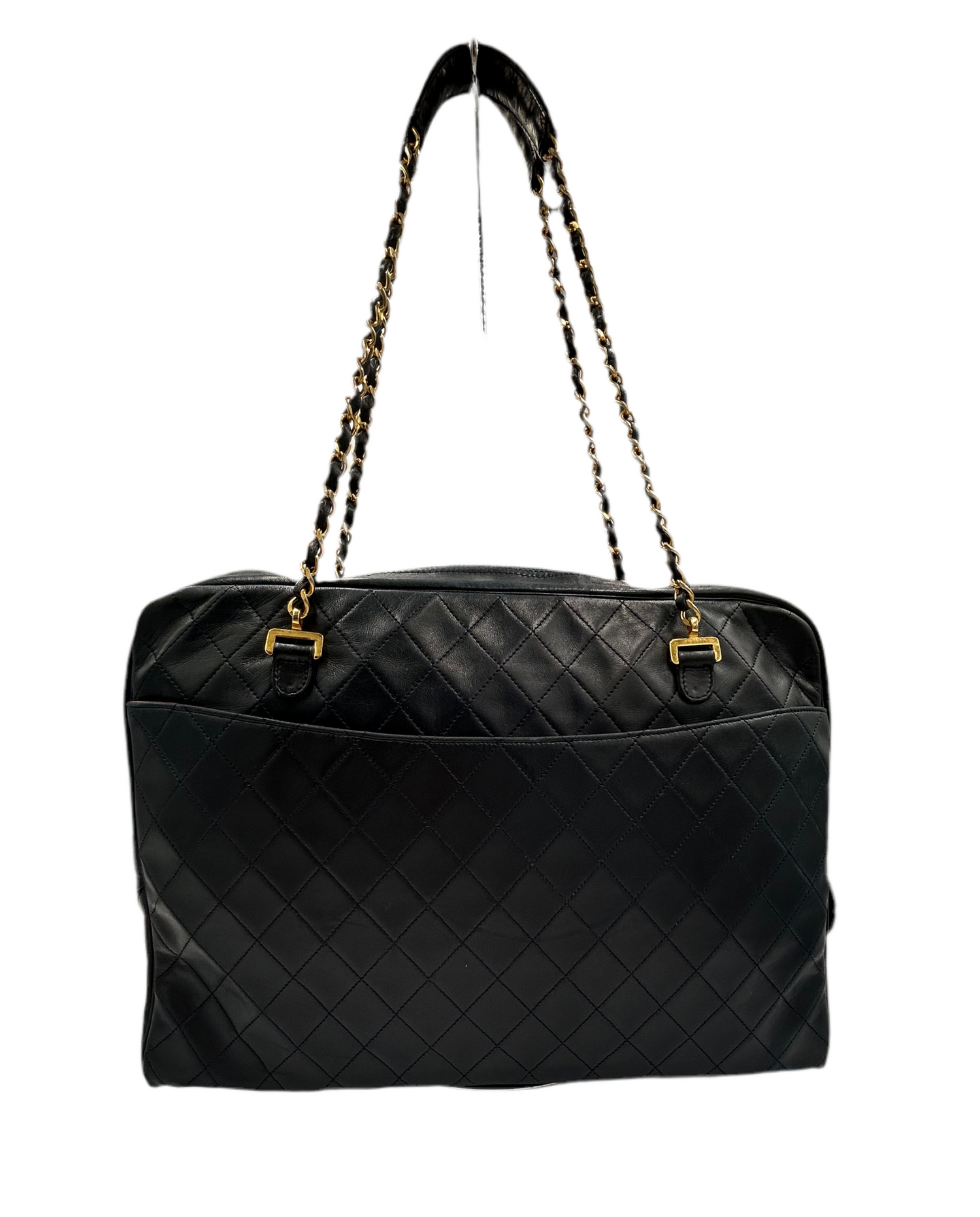 Authentic Vintage Chanel Navy Quilted Leather Chain Tote / Shoulder Bag COA included