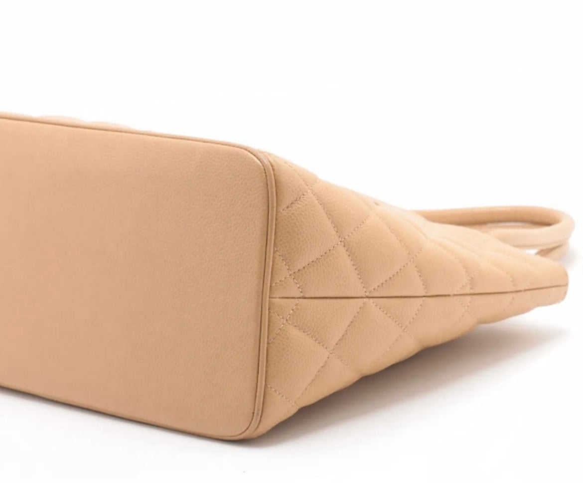 Chanel Medallion Beige Quilted CC Tote – Very Good Condition comes with original authenticity card