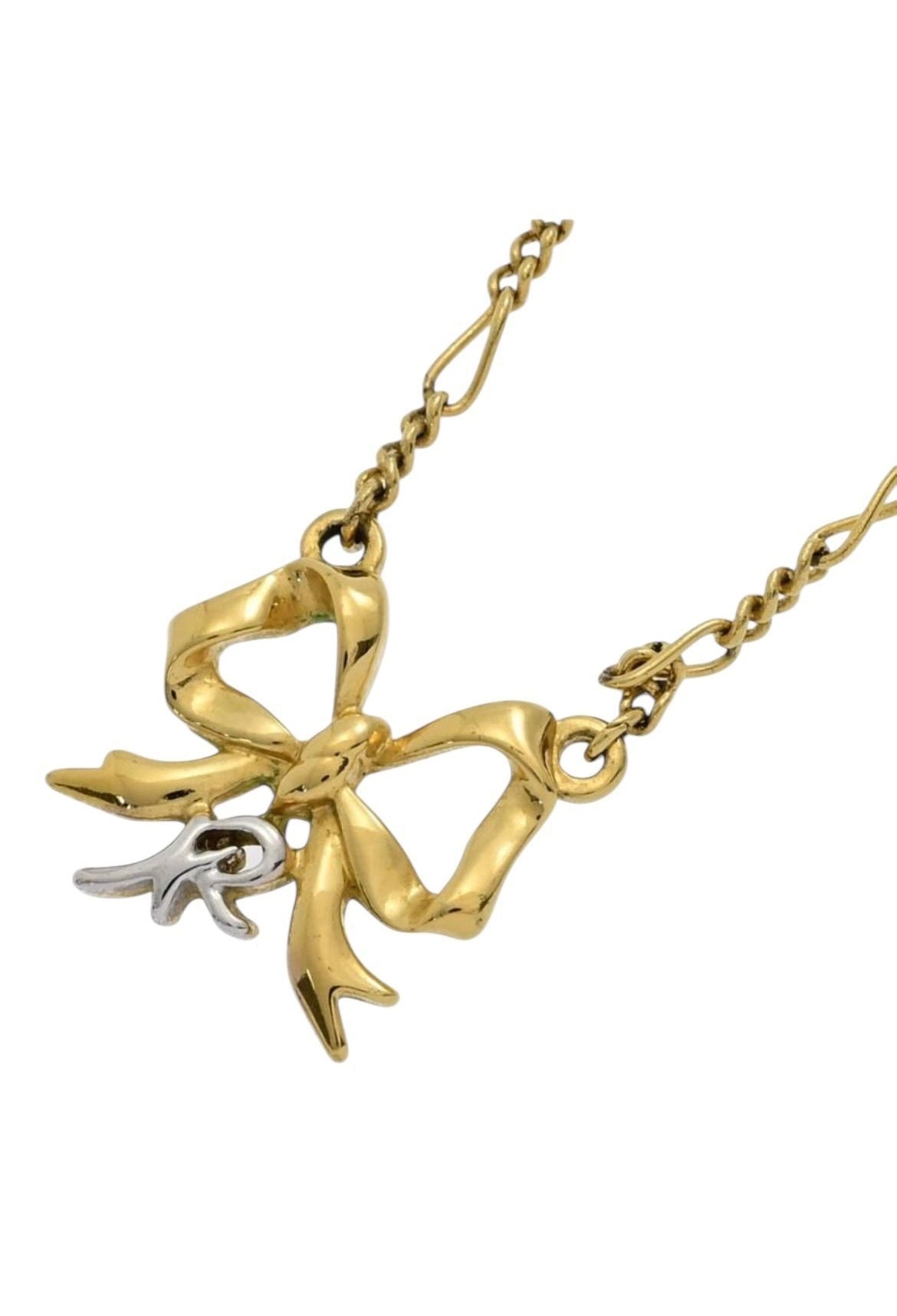 Nina Ricci Gold-Plated Bow Pendant Necklace with Crystals with unique chain