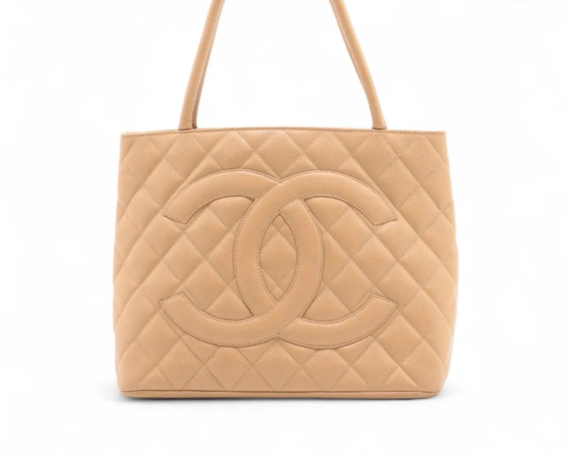 Chanel Medallion Beige Quilted CC Tote – Very Good Condition comes with original authenticity card