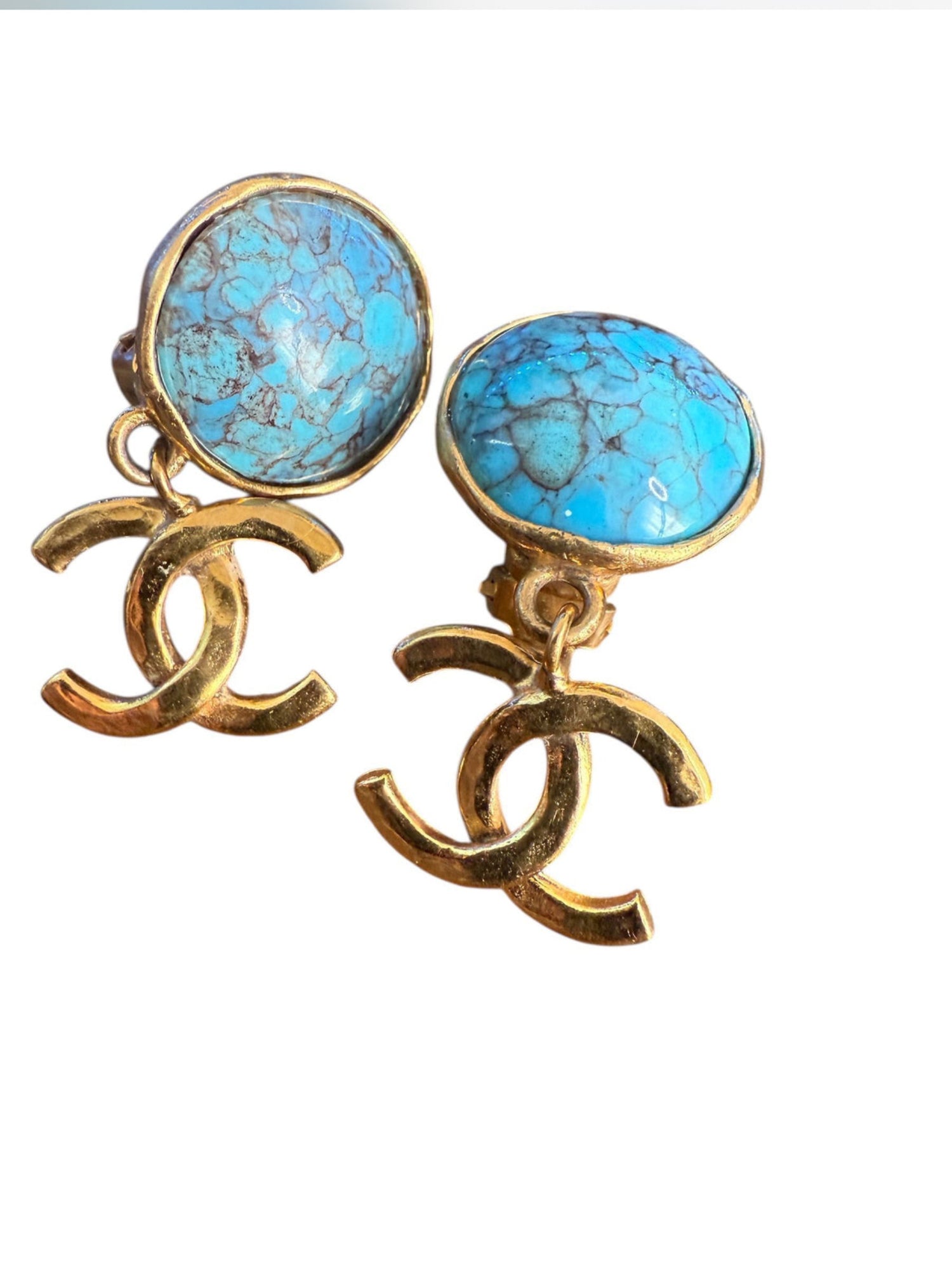 Chanel 94A Blue Marble CC Dangle Earrings