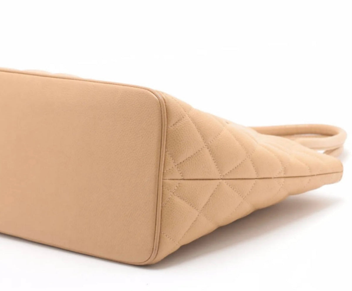 Chanel Medallion Beige Quilted CC Tote – Gold Hardware