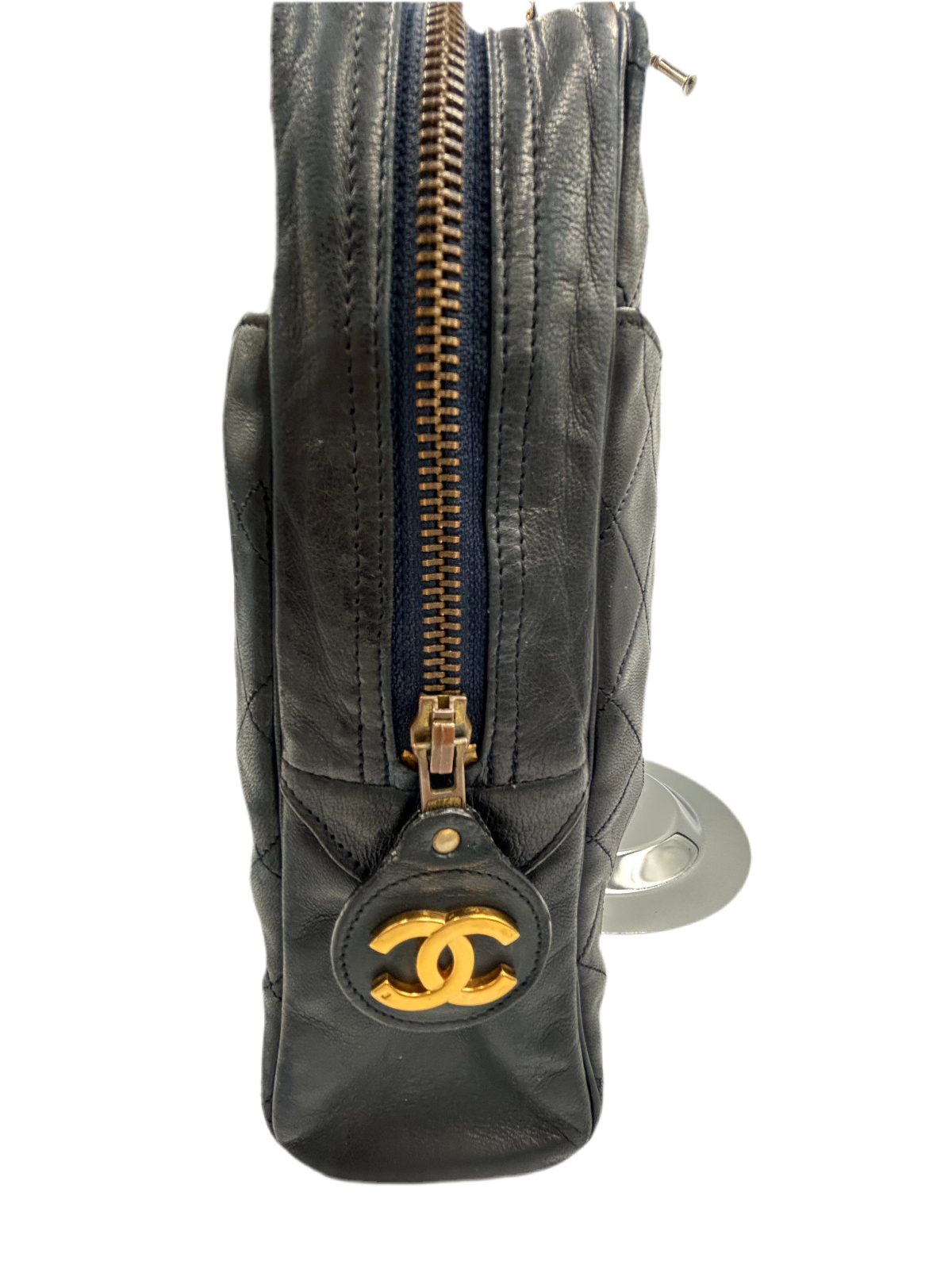 Chanel Navy Quilted Leather Chain Tote / Shoulder Bag