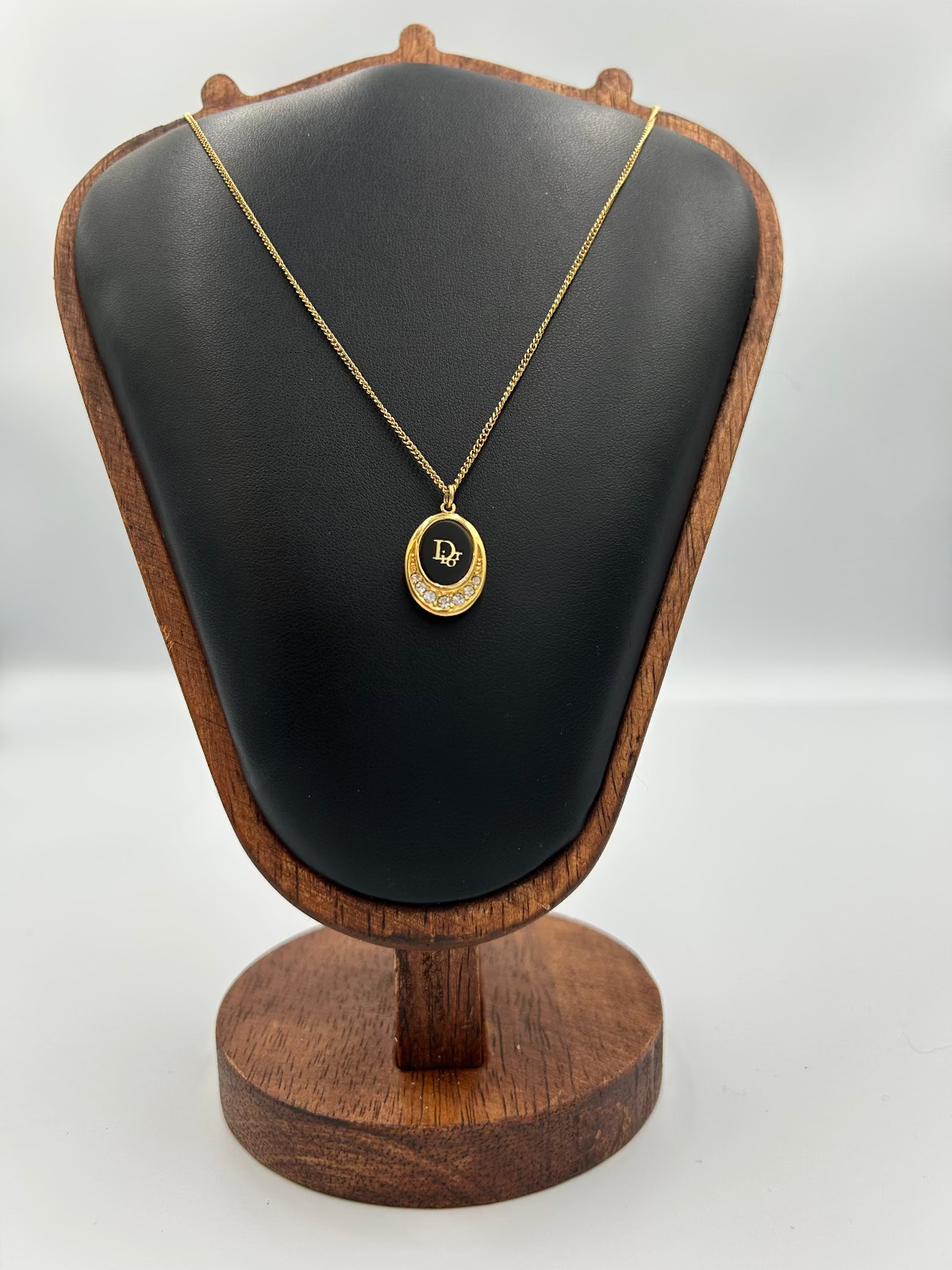 Christian Dior oval black and jewel logo necklace