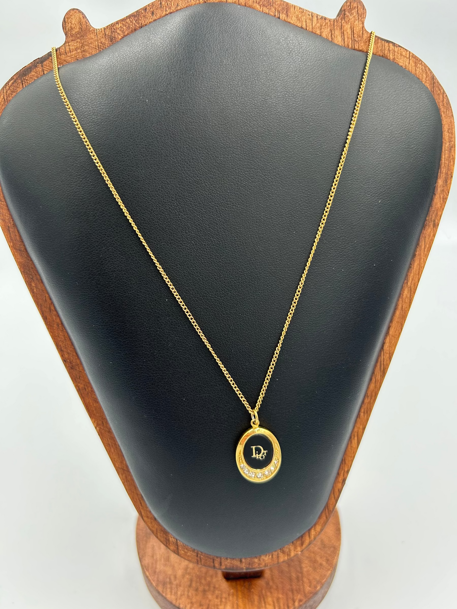 Christian Dior oval black and jewel logo necklace