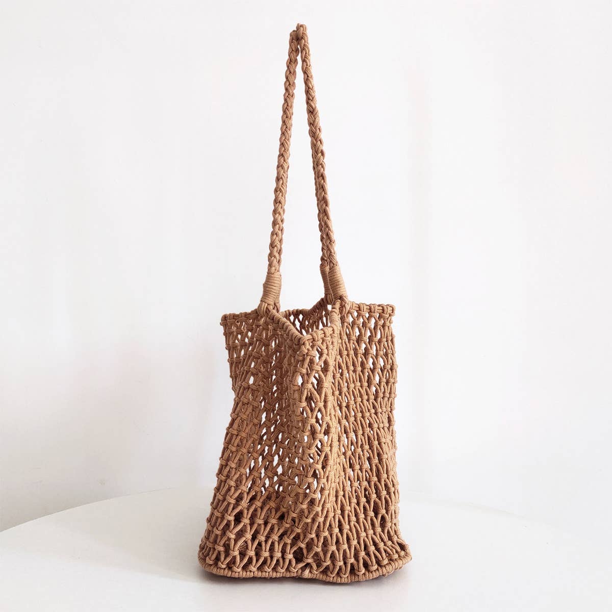 Woven Cotton Shoulder Beach Bag, Hollow
