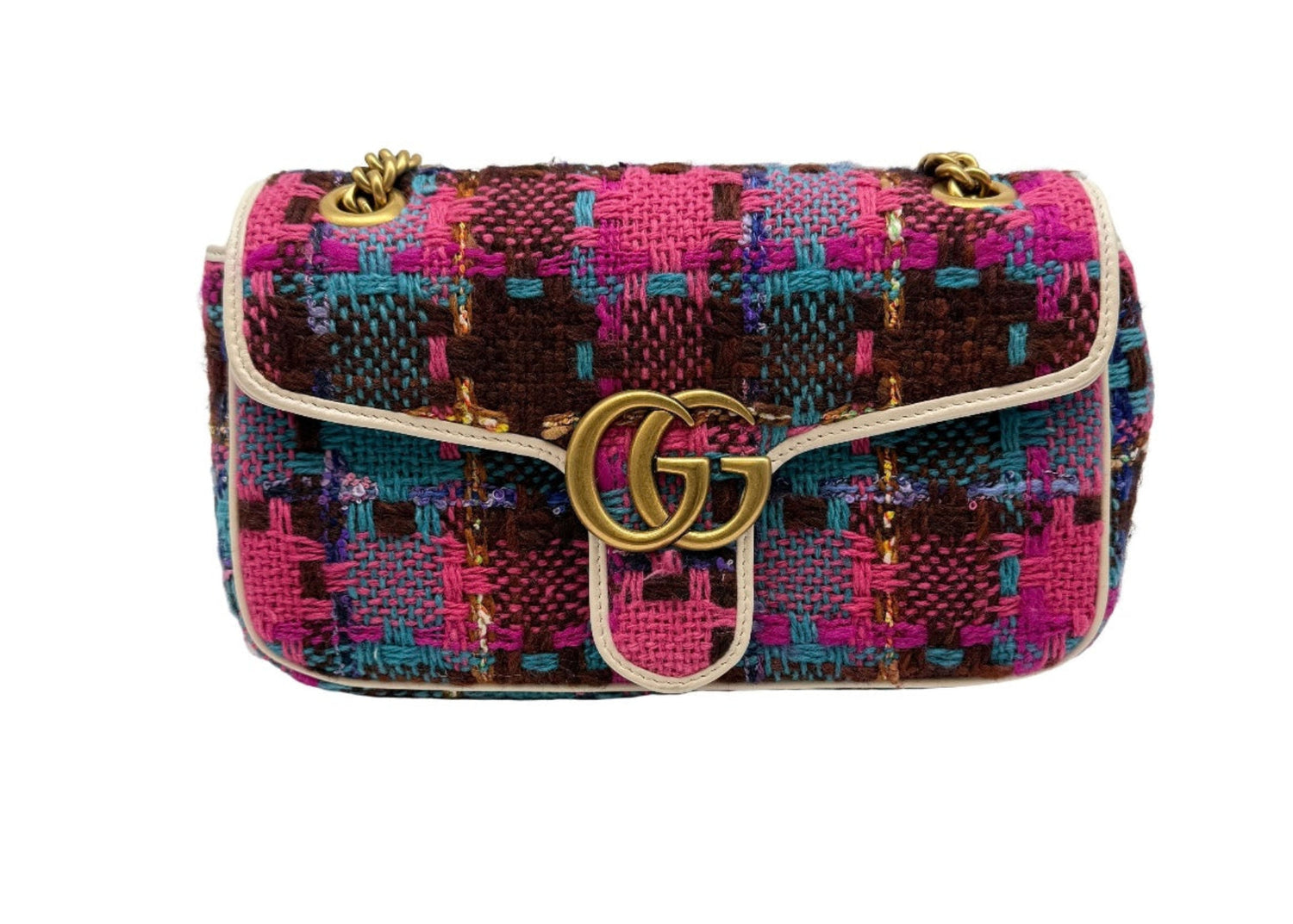 Gucci Tweed Crossbody / Shoulder Bag – Multi-Color Bouclé Tweed with Leather Trim & Chain Strap